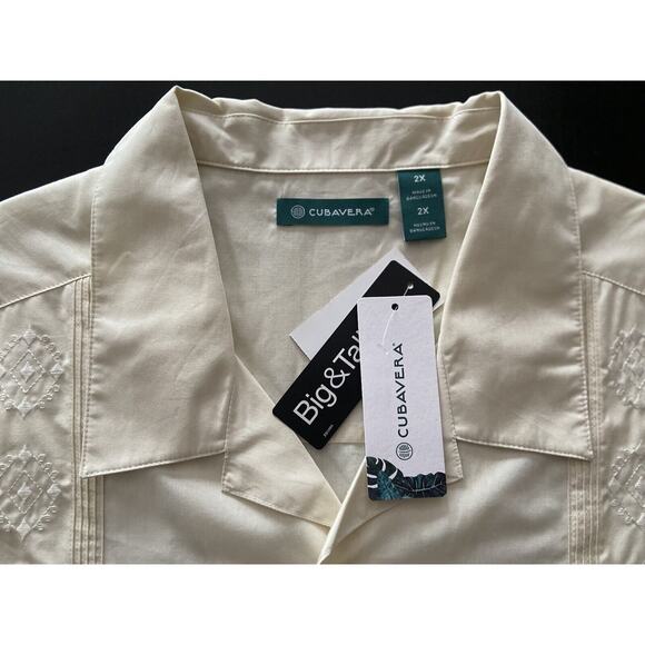 CUBAVERA Embroidered Guayabera Button Down Shirt sz 2X (NWT) | Color: Ivory - Picture 3 of 7
